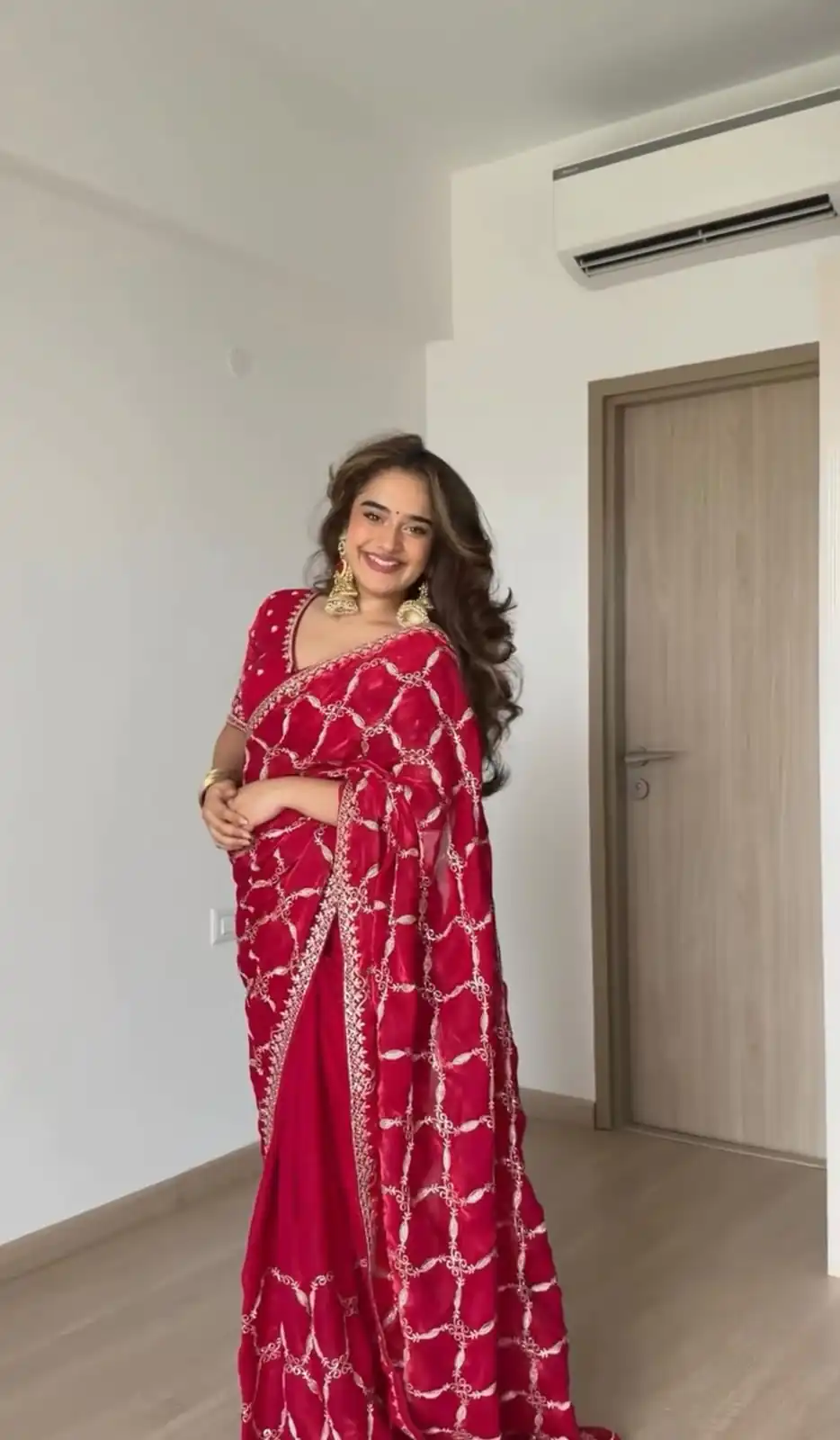 Fancy Red Fendy Silk Sequins Work Saree - Image 2