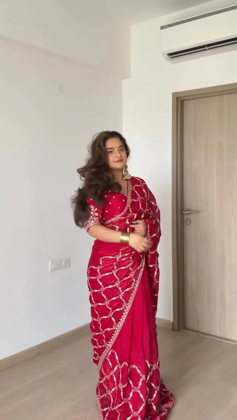 Fancy Red Fendy Silk Sequins Work Saree