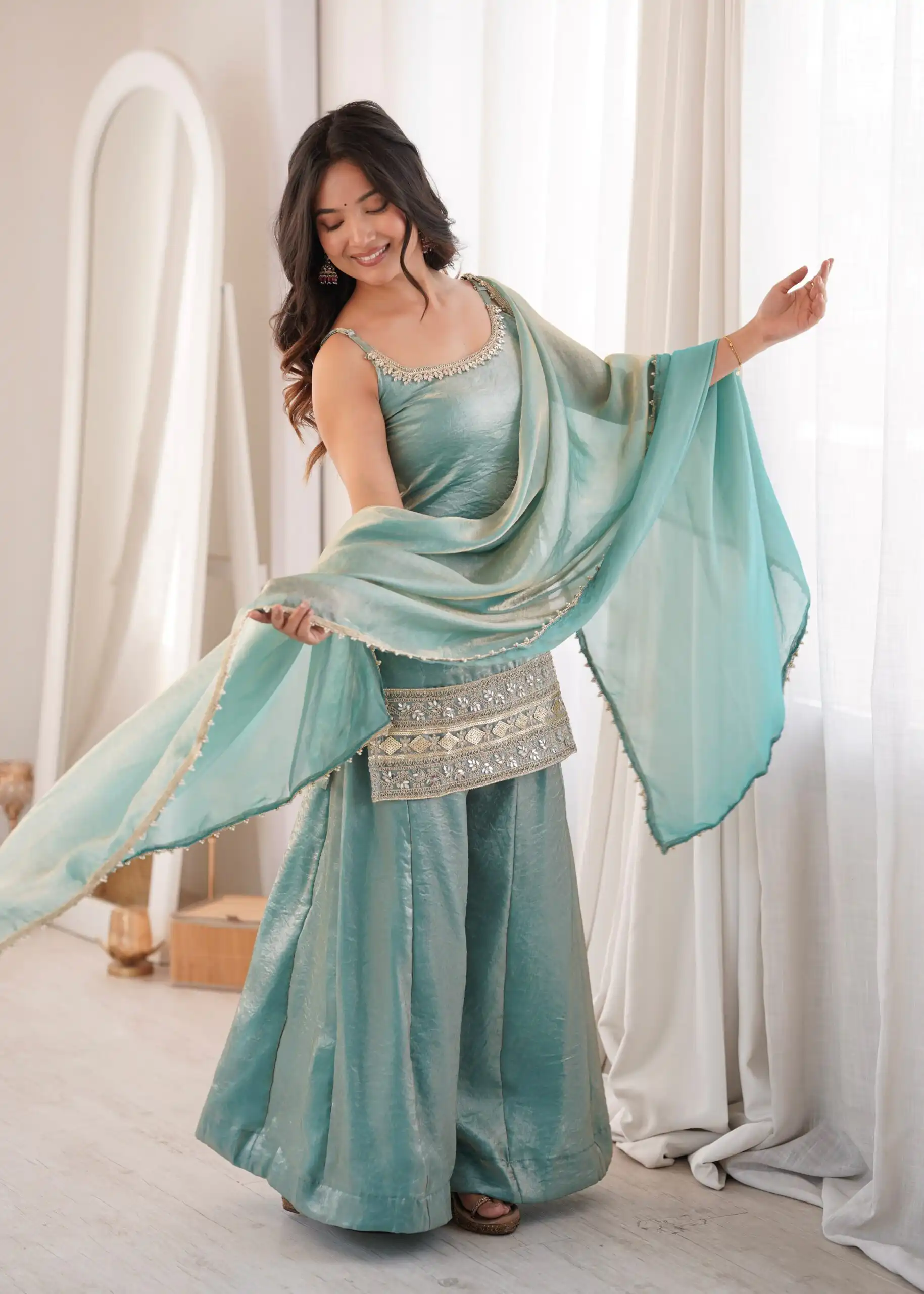 Fancy Sea Green Doremon Crush Embroider Work Salwar Suit - Image 10