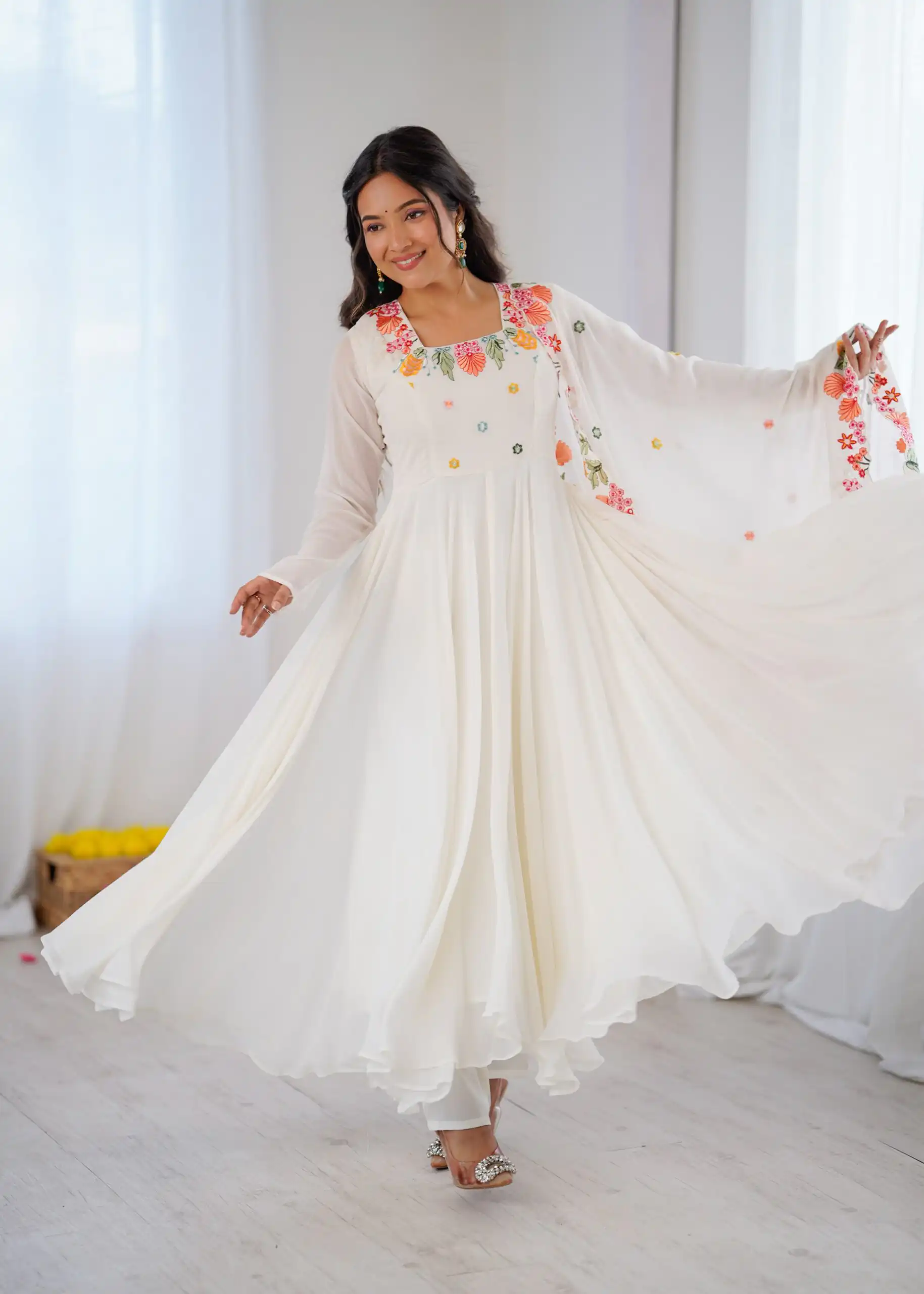 Fancy White Faux Georgette Embroidery Work Salwar Suit - Image 12