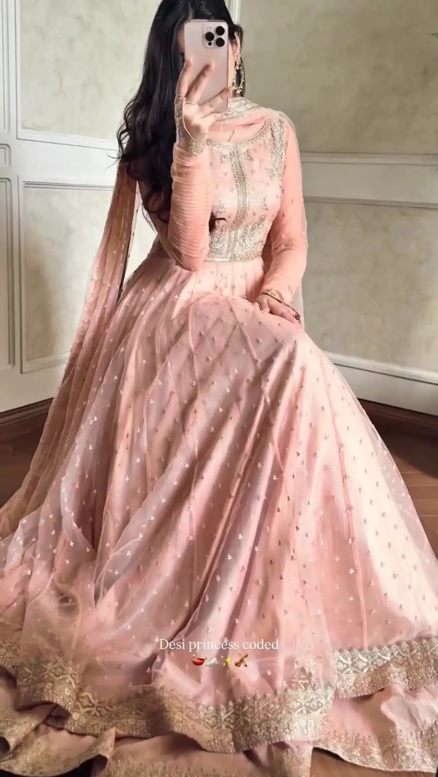 Glowing Peach Faux Georgette Sequins Work Gown - Image 3