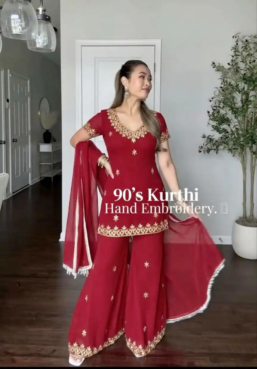 Nice Maroon Fox Georgette ⁠Embroidery Work Salwar Suit - Image 4