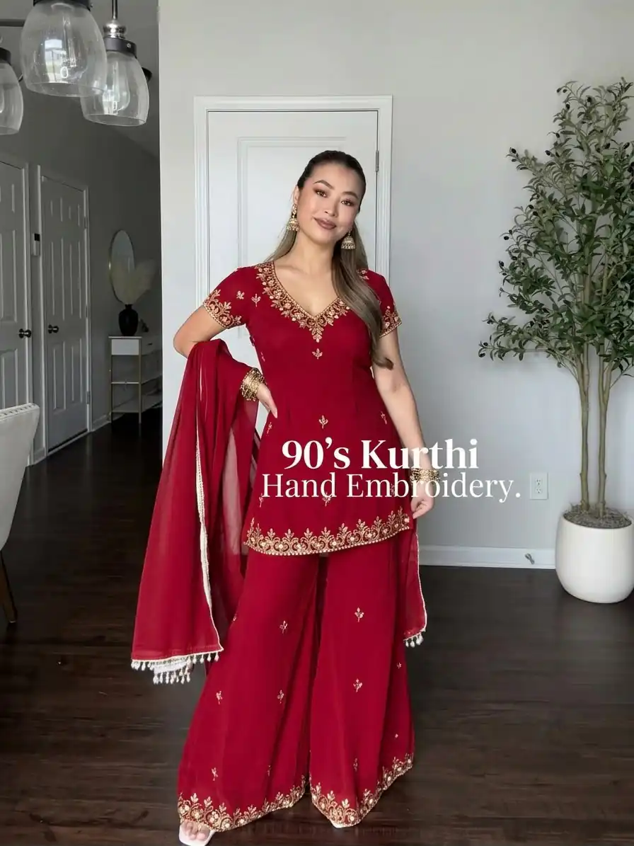 Nice Maroon Fox Georgette ⁠Embroidery Work Salwar Suit