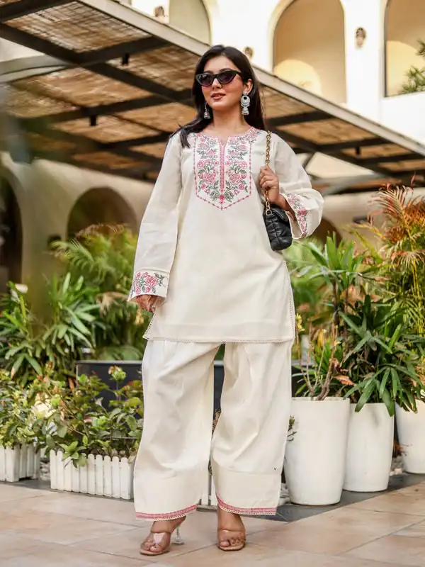Nice Off White Khadi Cotton Embroidery Work Salwar Suit