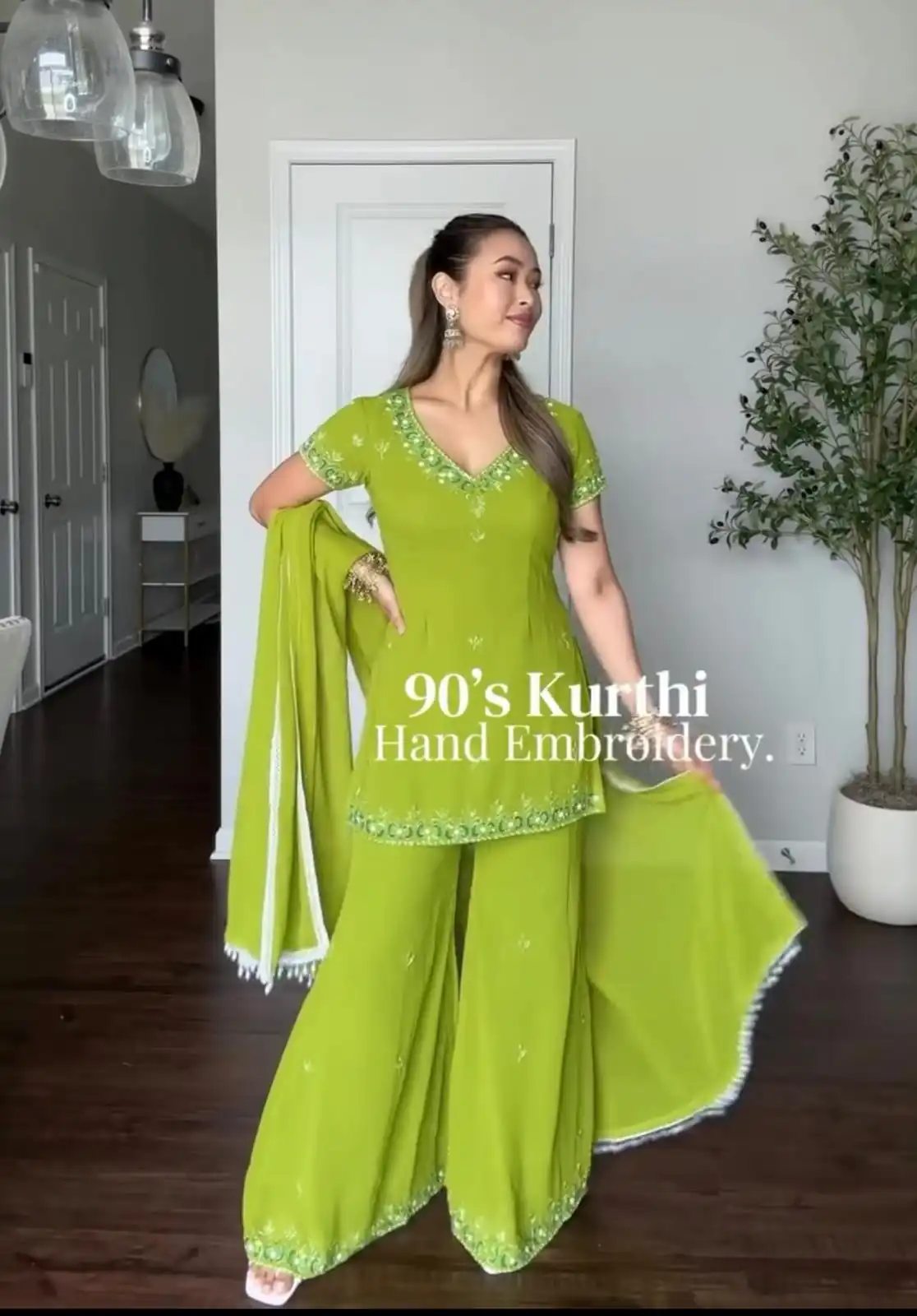 Nice Parrot Green Fox Georgette ⁠Embroidery Work Salwar Suit - Image 3