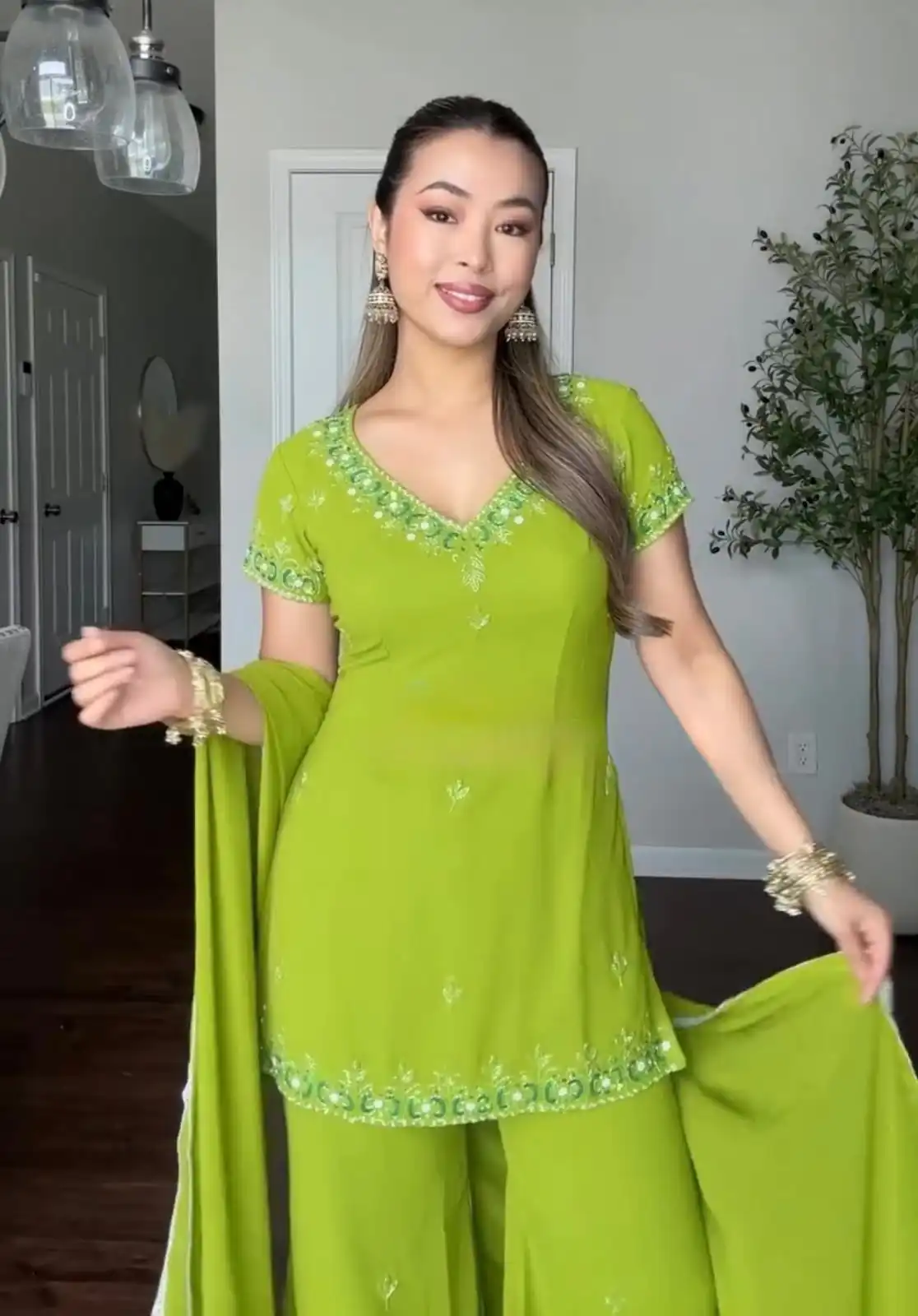 Nice Parrot Green Fox Georgette ⁠Embroidery Work Salwar Suit