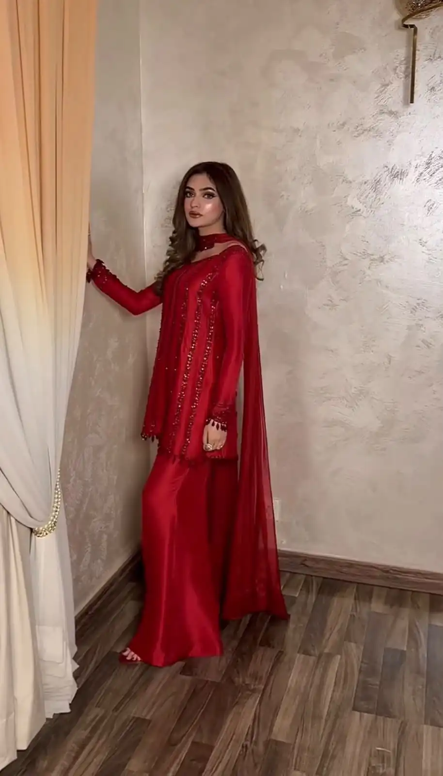 Nice Red Rangoli Silk Bead Embroidery Work Salwar Suit - Image 2