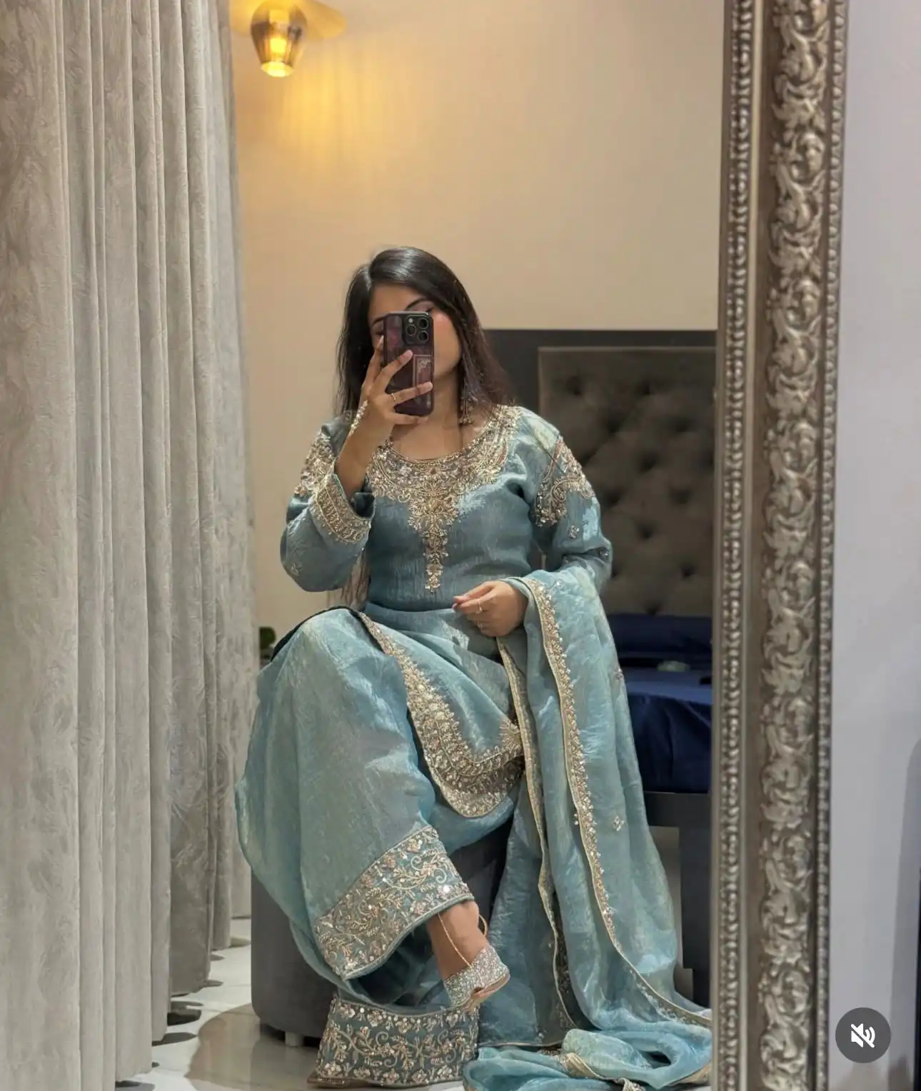 Nice Sky Blue Zimmy Chu Silk Embroider Work Salwar Suit - Image 7