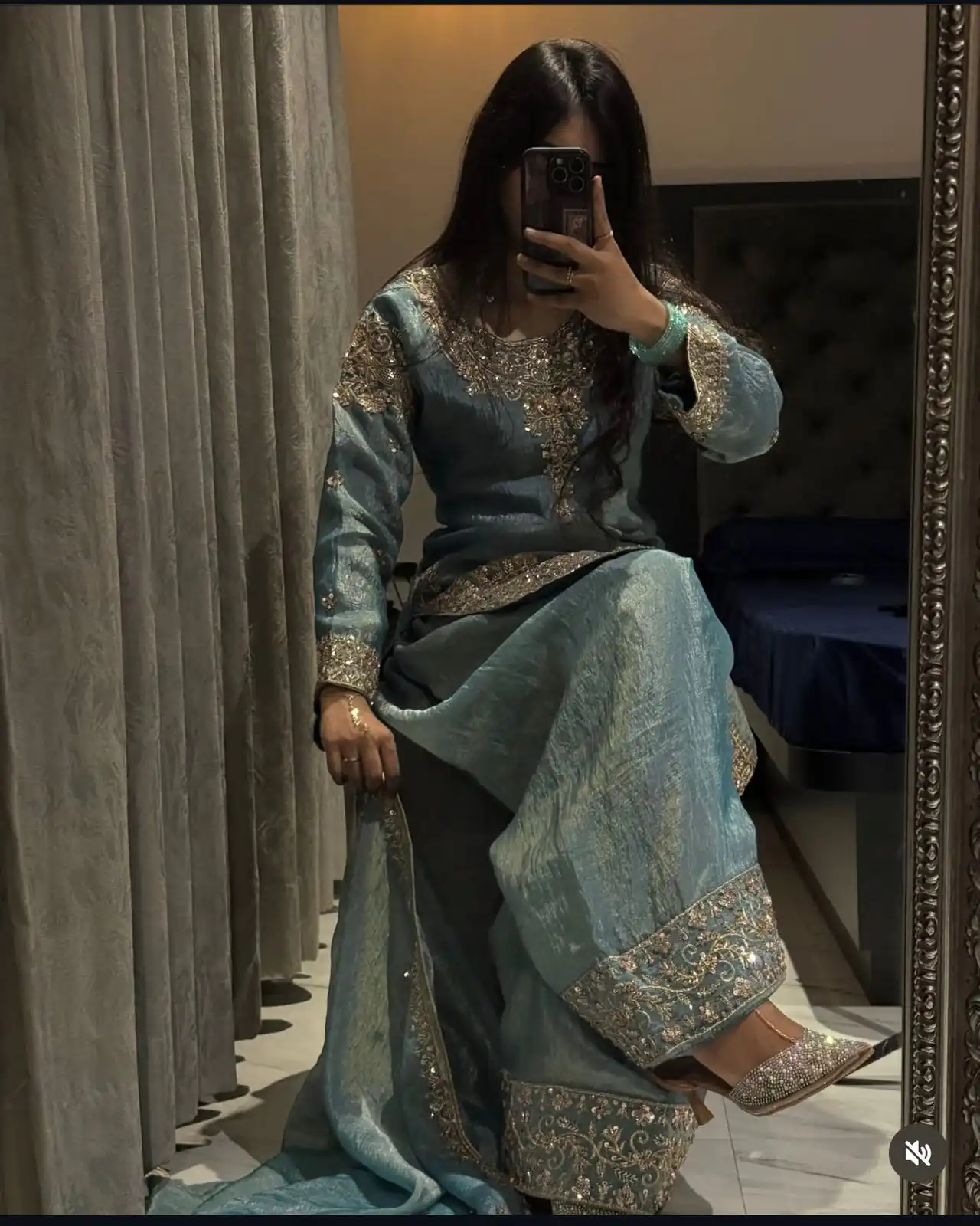Nice Sky Blue Zimmy Chu Silk Embroider Work Salwar Suit - Image 3