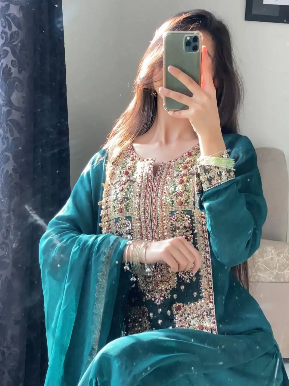 Perfect Teal Fox Georgette Embroidery Work Salwar Suit - Image 3