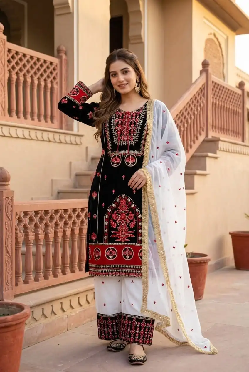 Pretty Black Natural Silk Embroider Work Salwar Suit - Image 3