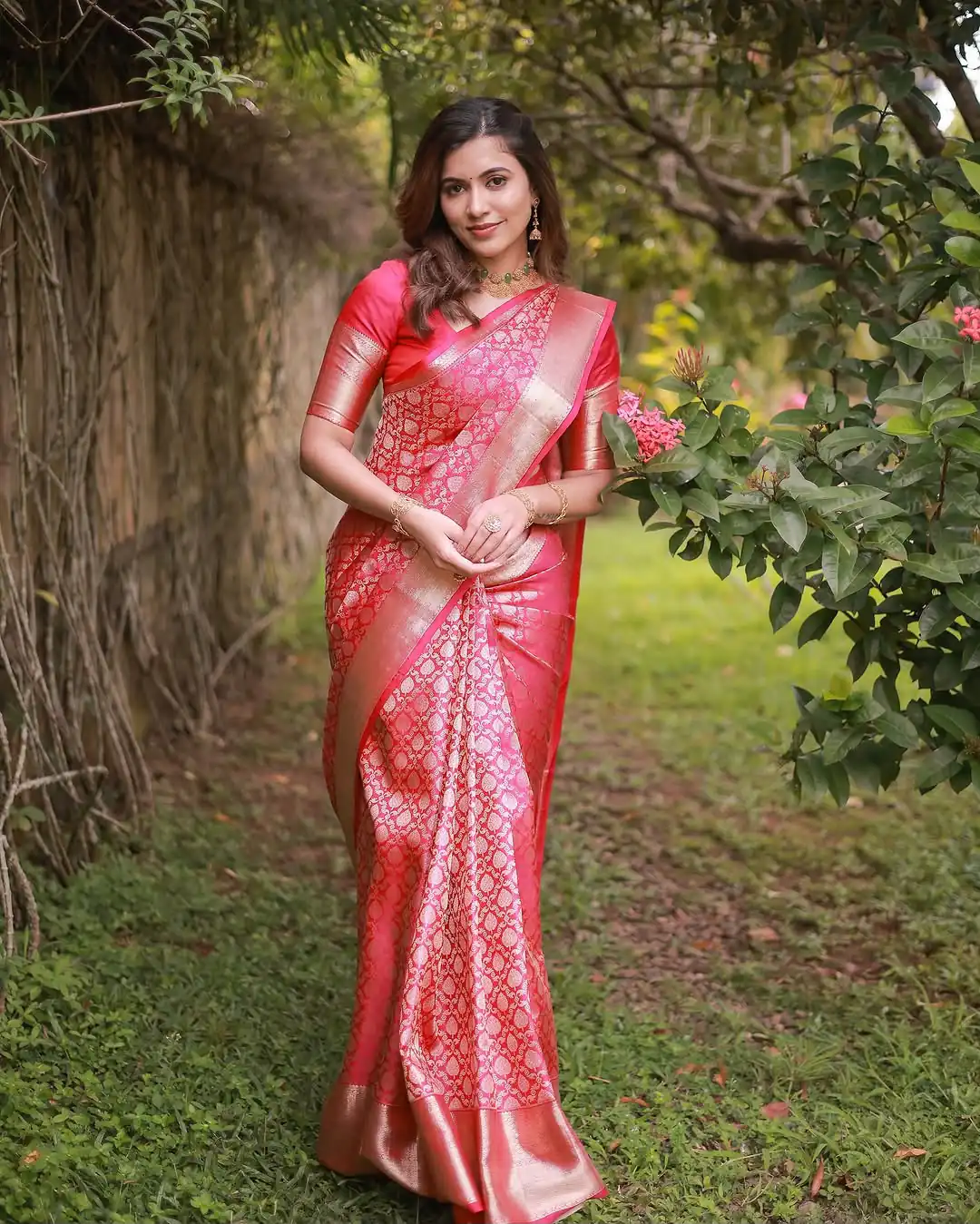 Pretty Gajri Soft Lichi Silk All Over Work Saree - Image 5