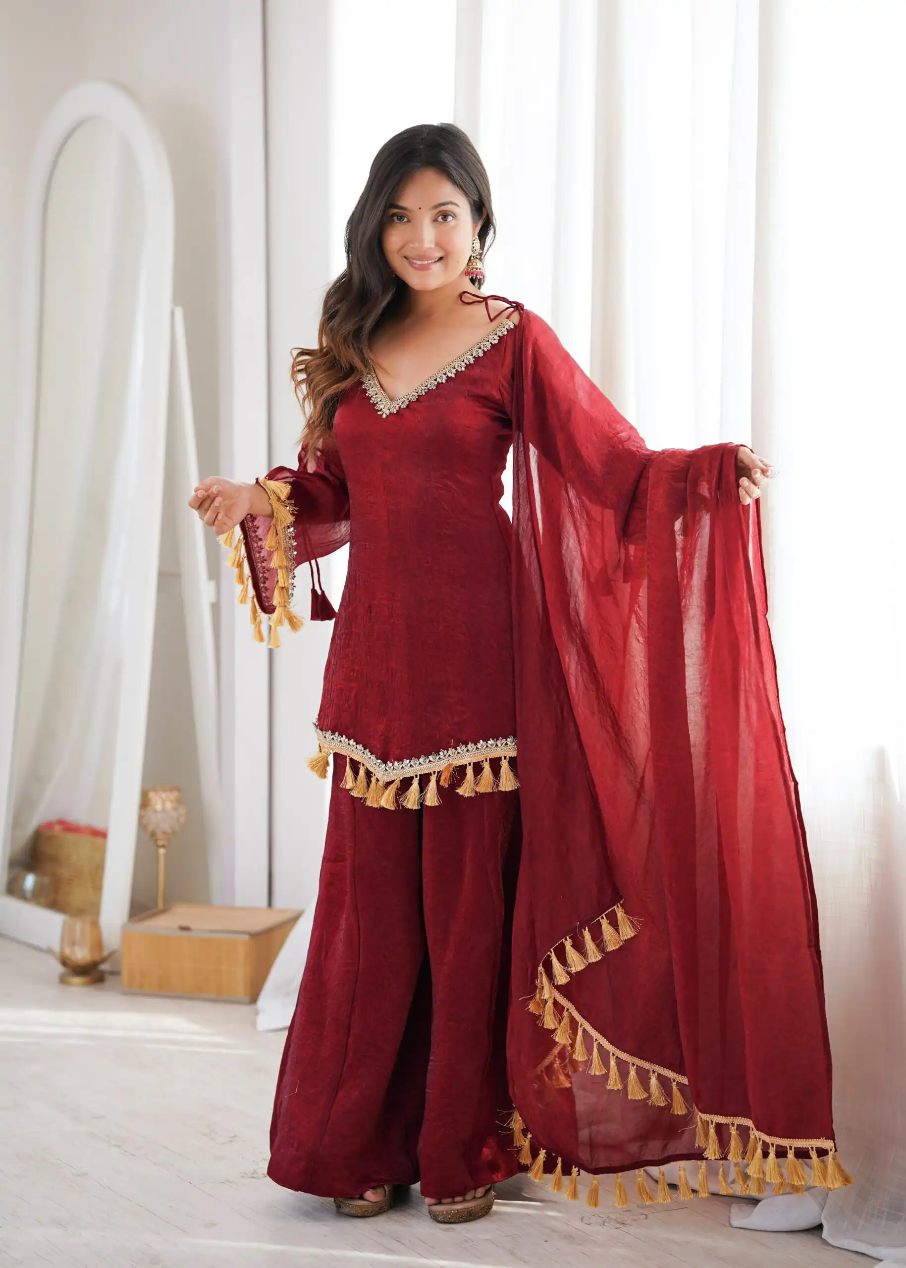 Pretty Maroon Doremon Crush Mirror Work Salwar Suit - Image 2