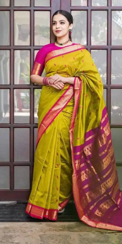 Alternative view of Pretty Mastered Lichi Silk Jacquard Border Work Saree