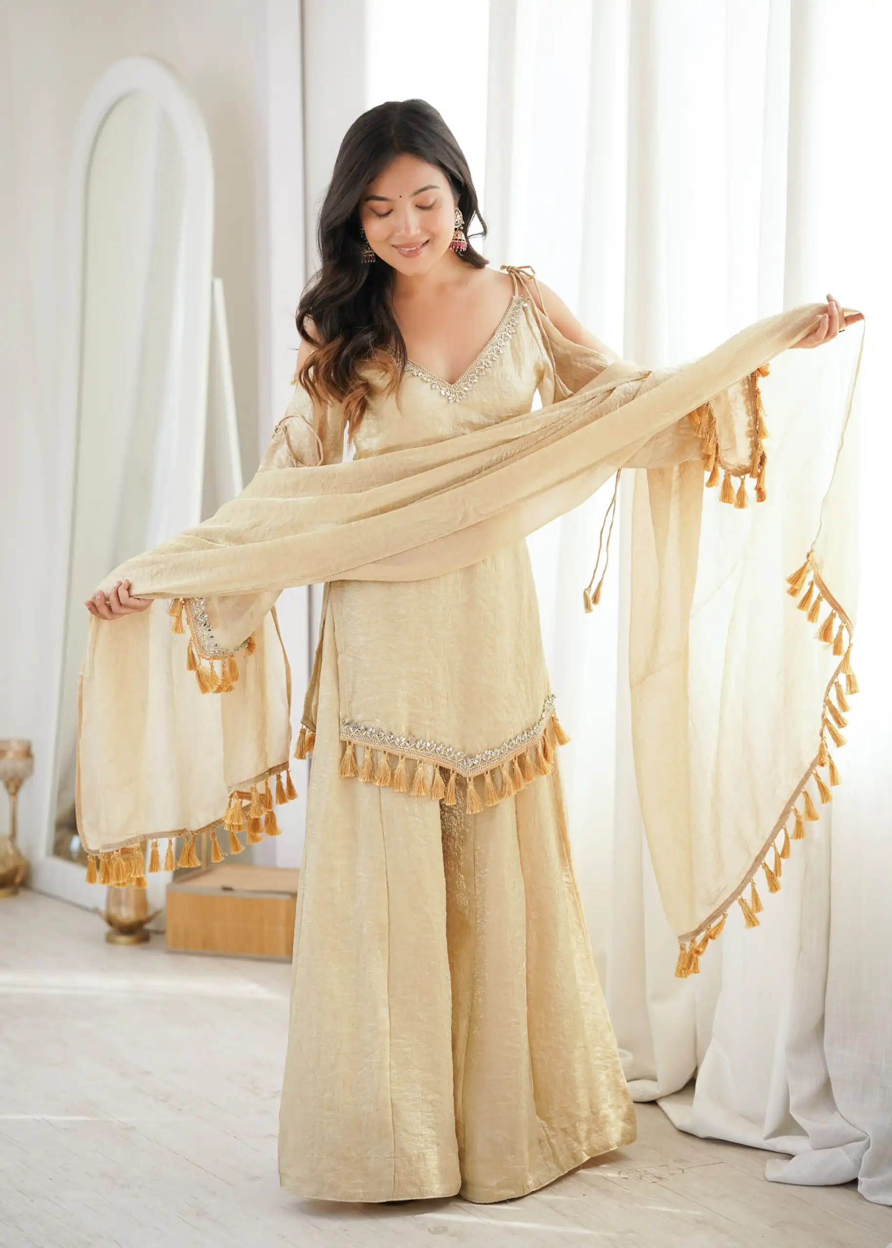 Pretty Off White Doremon Crush Mirror Work Salwar Suit
