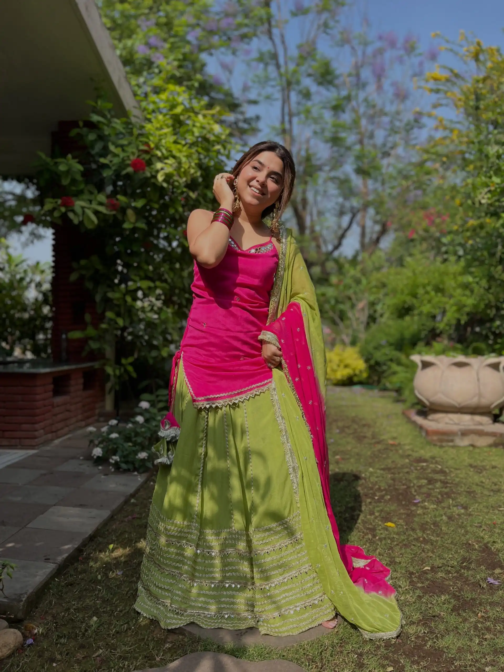 Pretty Pista Fendy Silk Real Mirror Work Lehenga Choli - Image 3