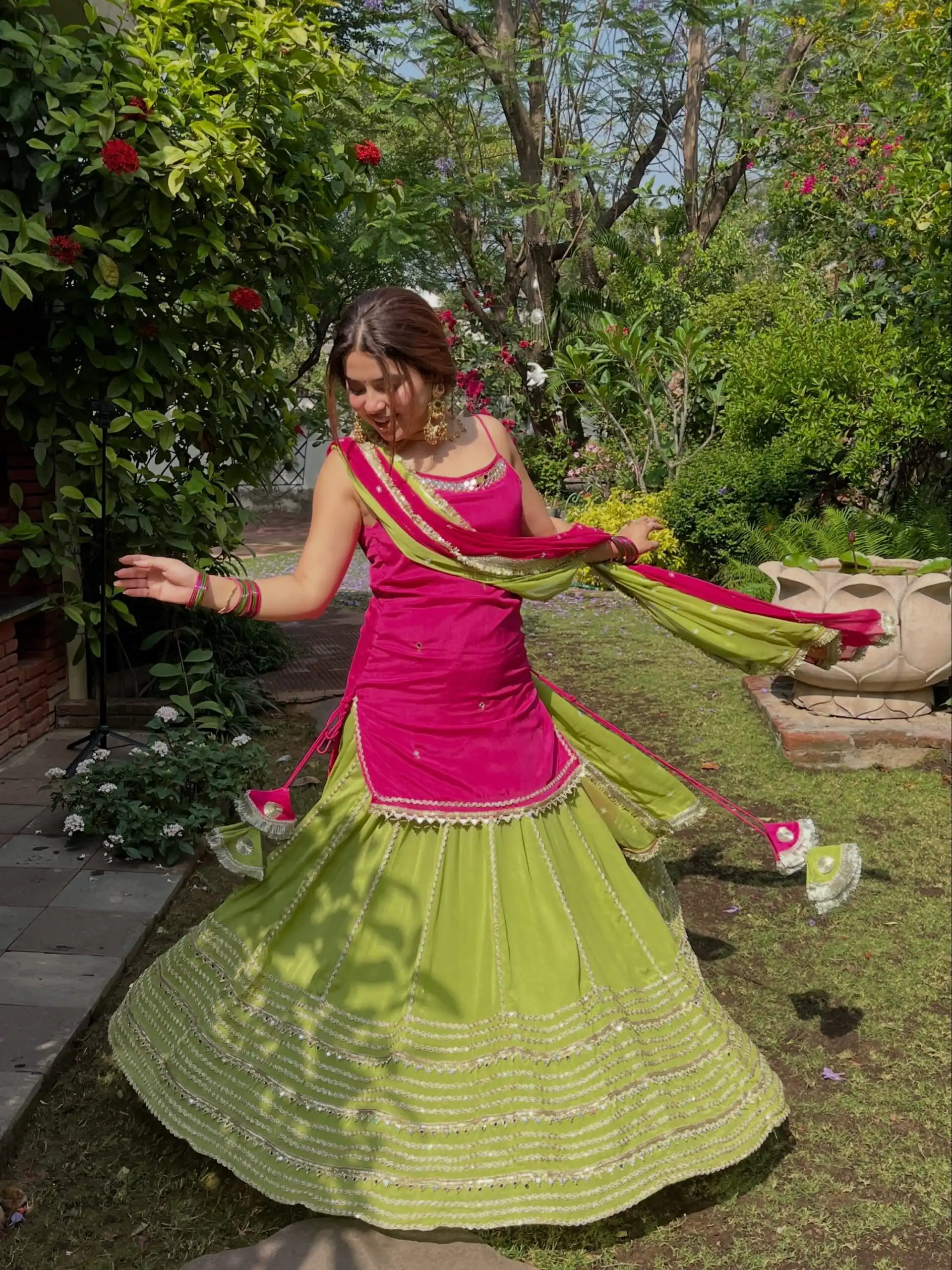 Pretty Pista Fendy Silk Real Mirror Work Lehenga Choli - Image 8