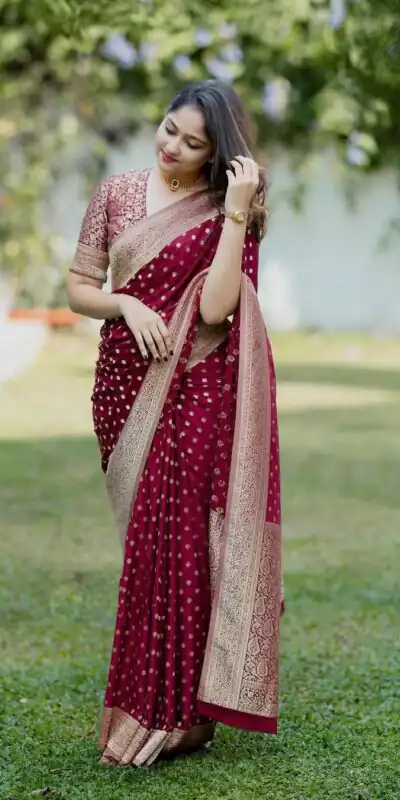 Pretty Red Soft Lichi Silk Jacquard Work Saree