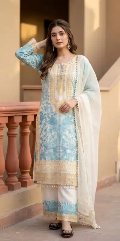 Alternative view of Shiny Blue Diamond Georgette Sequins Work Salwar Suit