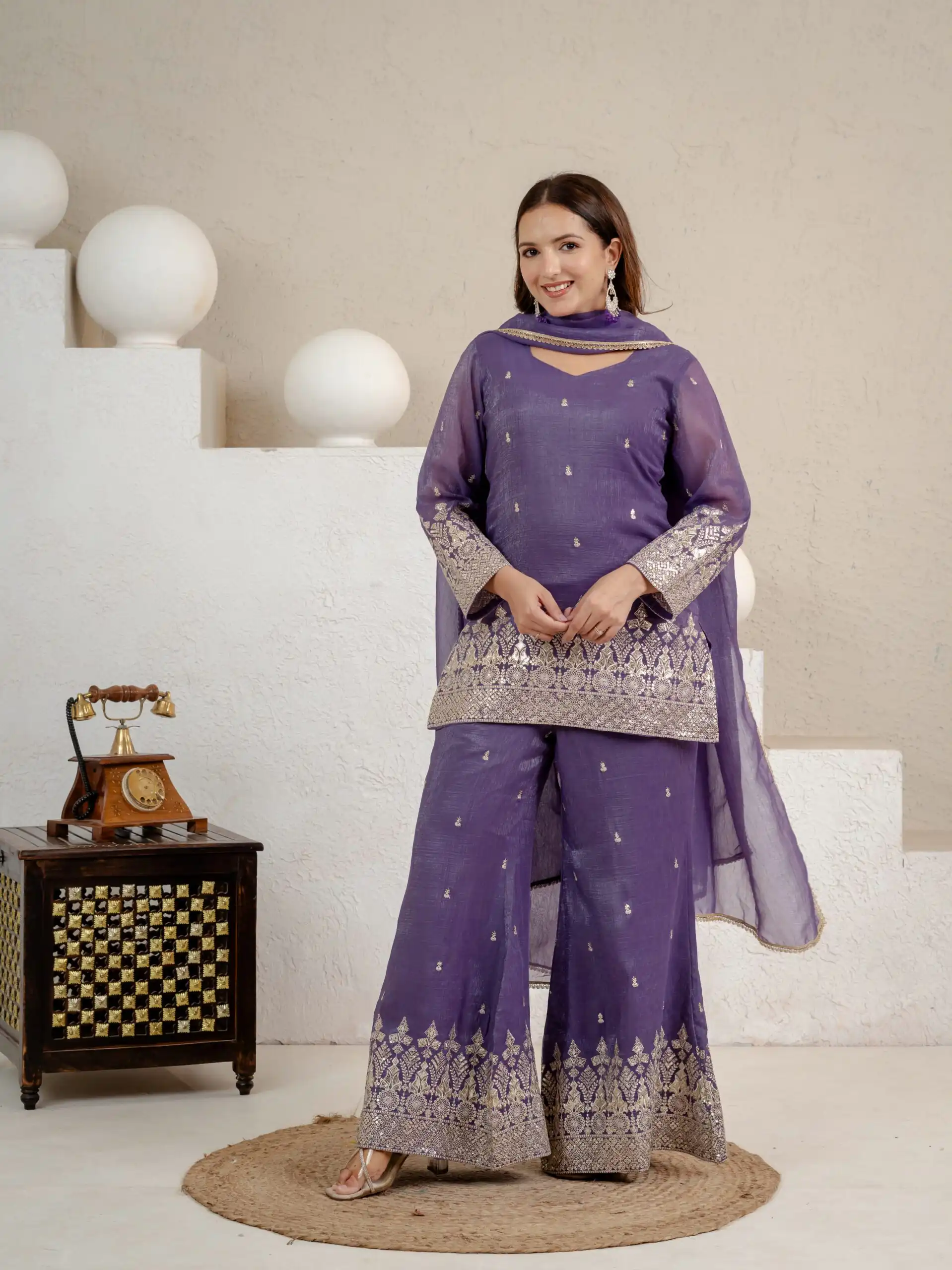 Shiny Lavender Crunchy Silk Embroider Salwar Suit - Image 2