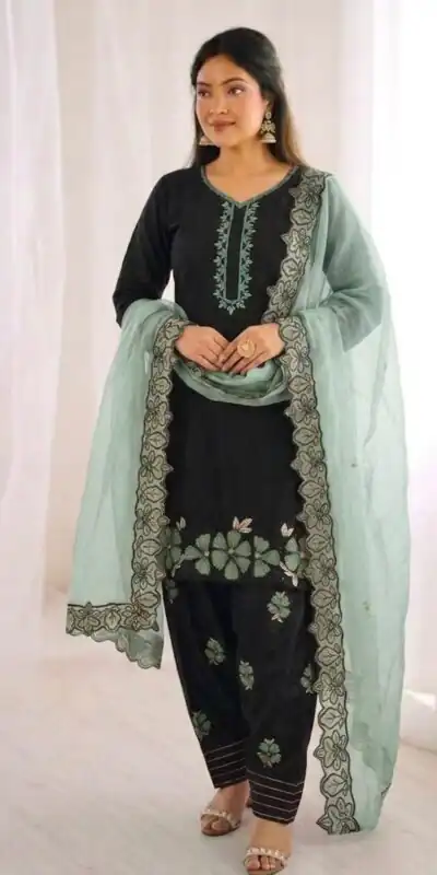 Alternative view of Shiny Pista Roman Glass Embroidery Work Salwar Suit