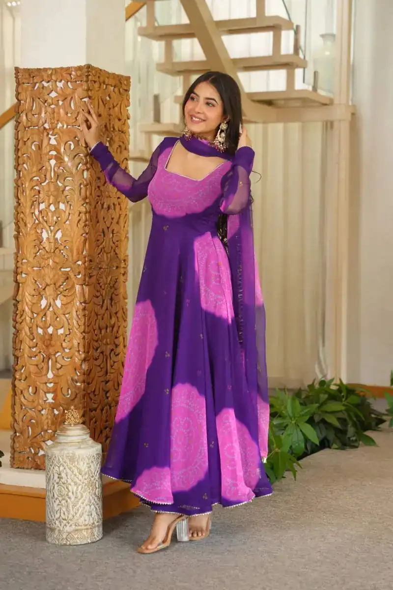 Shiny Purple Faux Georgette Digital Print Anarkali Suit - Image 3