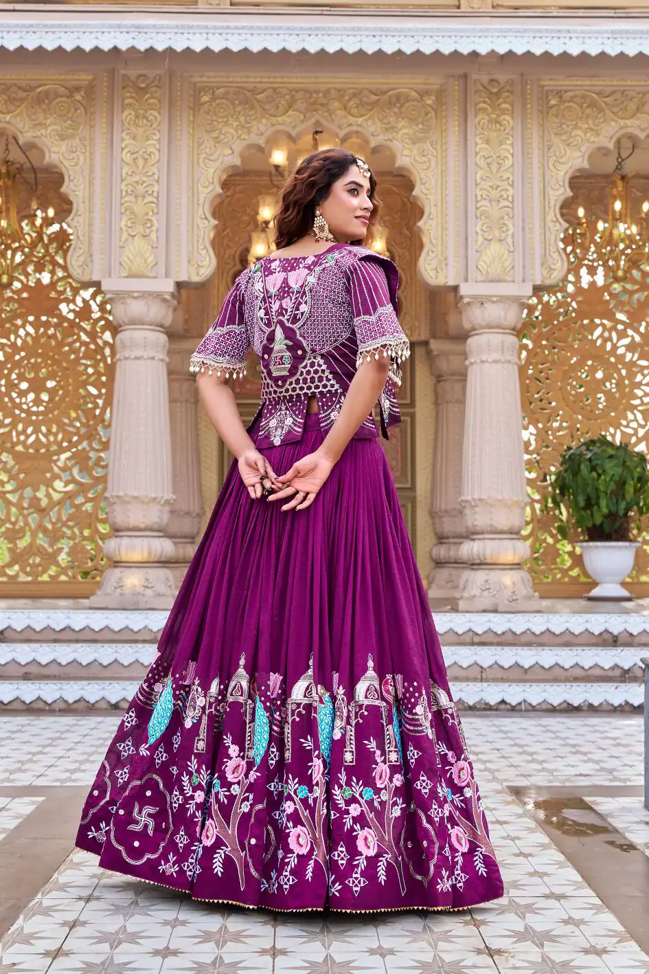 Special Wine Vichitra Embroidery Work Lehenga Choli - Image 3