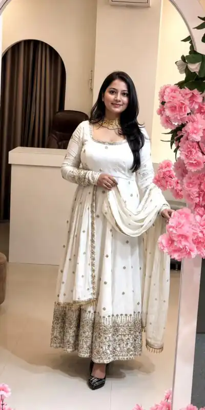 Alternative view of Stunning White Crunchy Silk Embroidery Work Gown