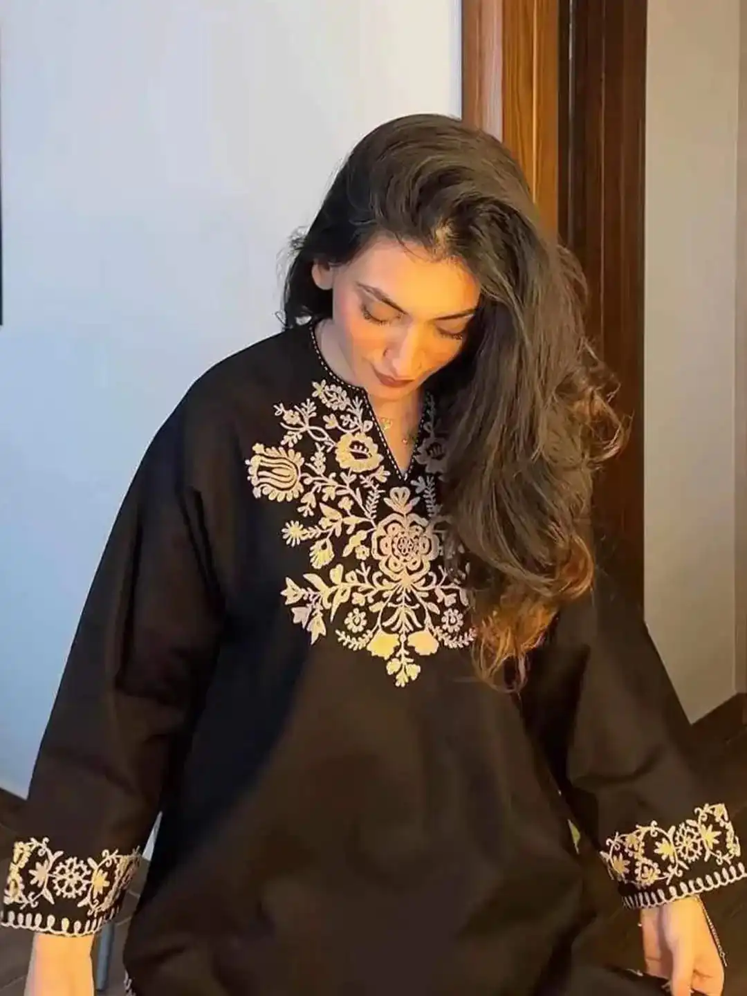 Stylist Black Rayon Cotton Embroidery Work Kurti - Image 2