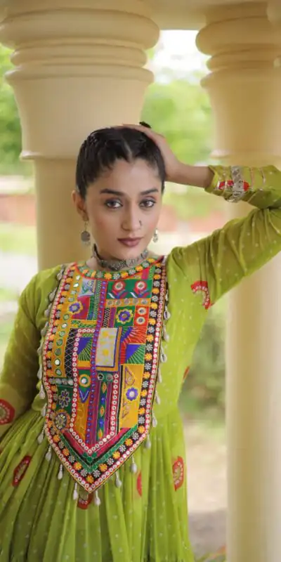 Alternative view of Stylist Green Faux Georgette Bandhani Print Work Gown