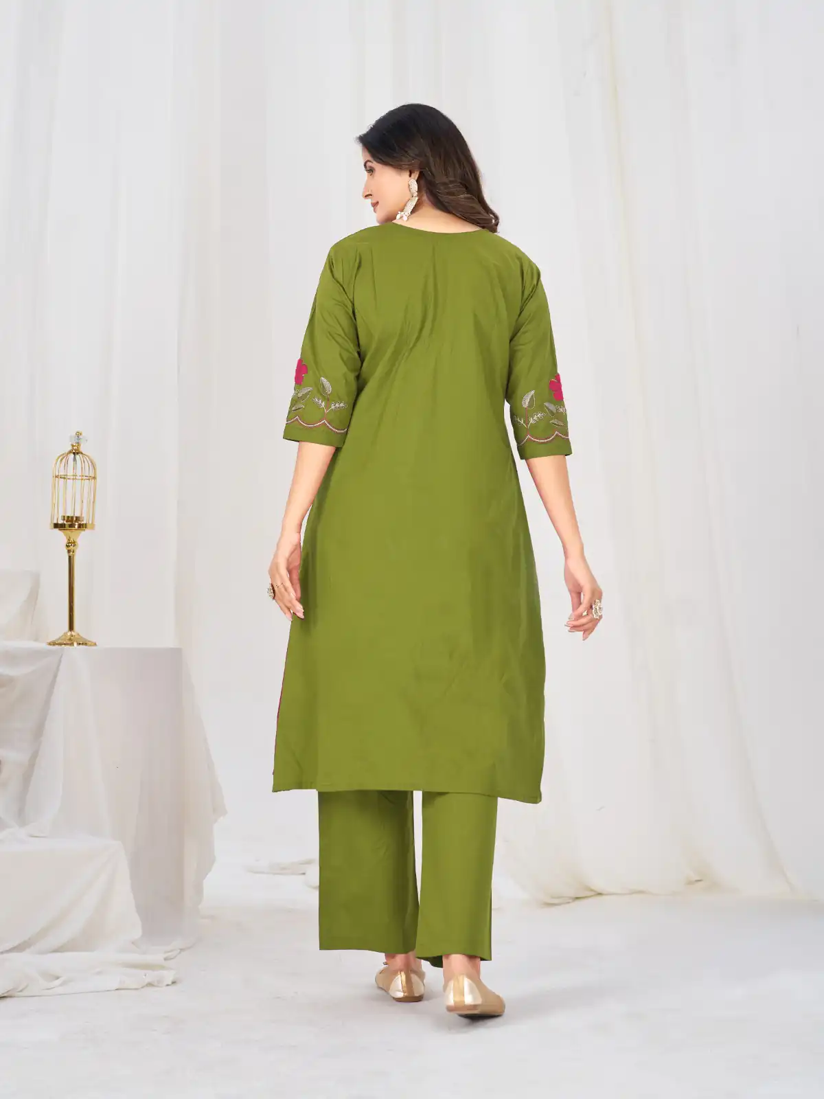 Stylist Green Pure Cotton Embroidery Cut Work Salwar Suit - Image 5