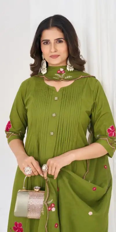 Alternative view of Stylist Green Pure Cotton Embroidery Cut Work Salwar Suit
