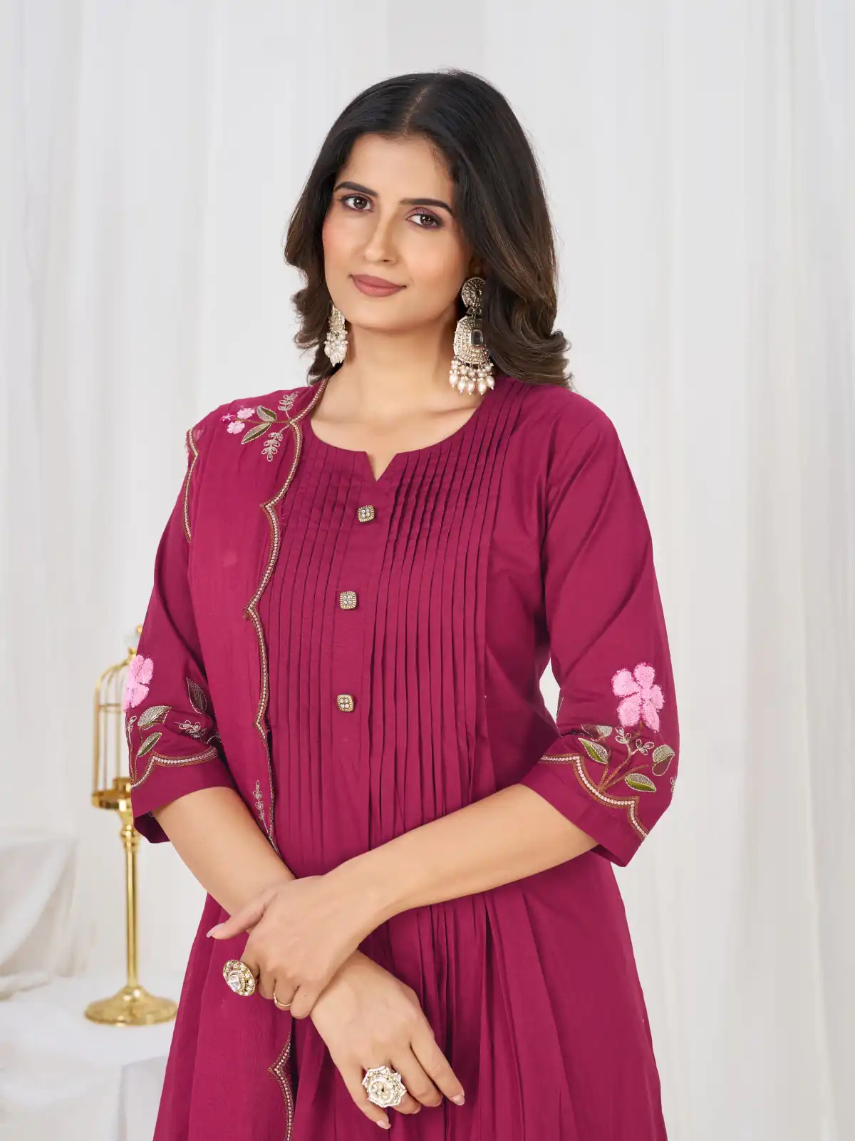 Stylist Pink Pure Cotton Embroidery Cut Work Salwar Suit - Image 2