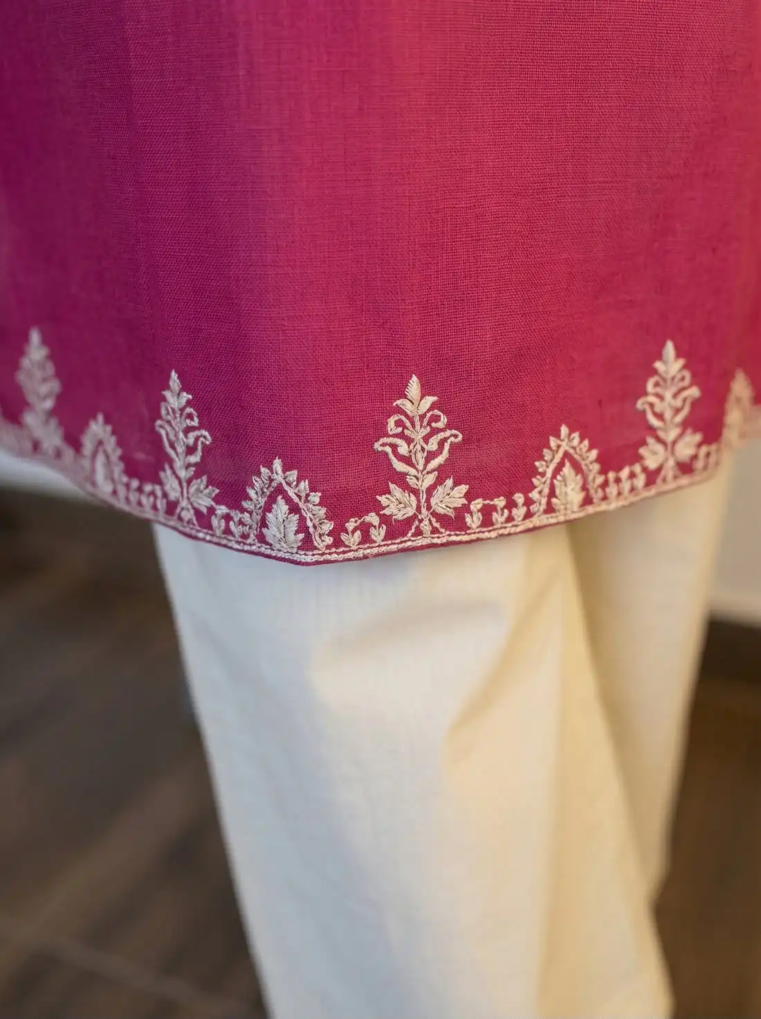 Stylist Pink Rayon Cotton Embroidery Work Kurti - Image 2