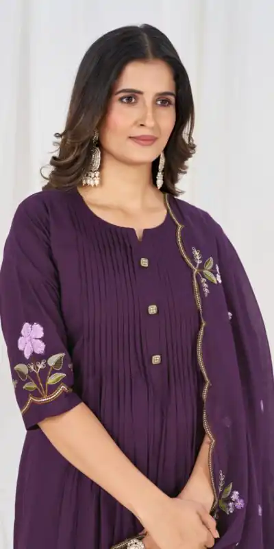 Alternative view of Stylist Wine Pure Cotton Embroidery Cut Work Salwar Suit