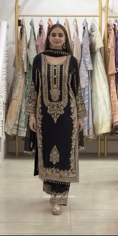 Alternative view of Super Black Faux Georgette Embroidery Work Salwar Suit