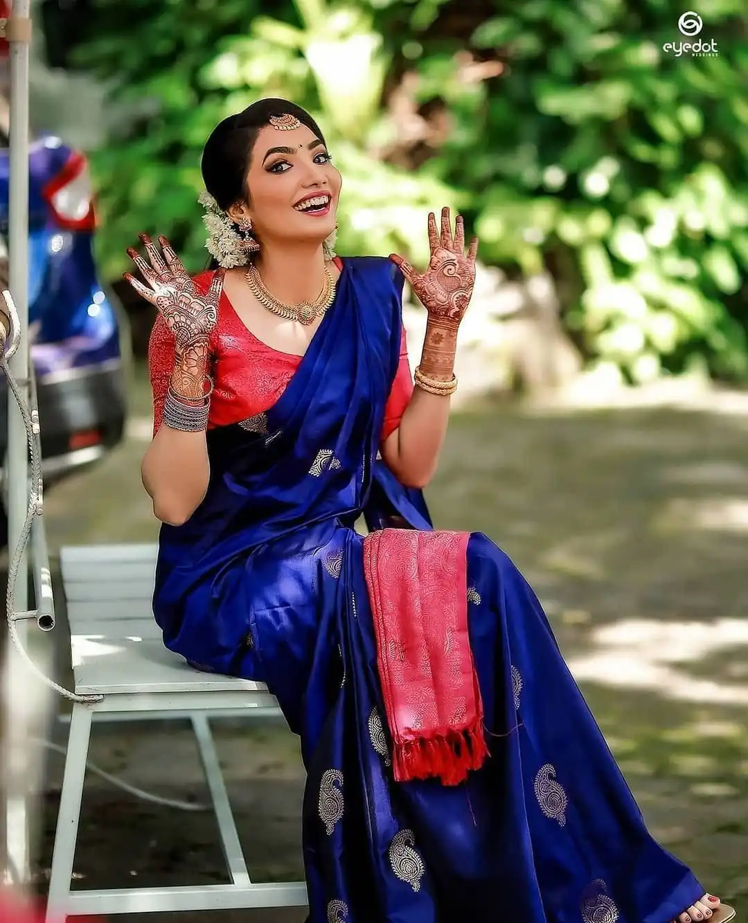 Super Blue Soft Lichi Silk Jacquard Work Saree - Image 9
