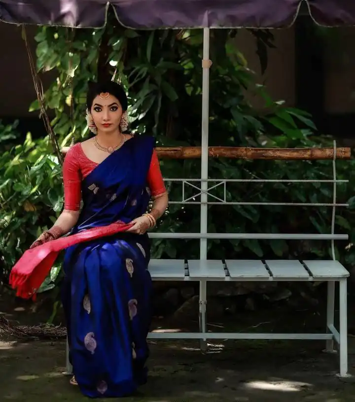 Super Blue Soft Lichi Silk Jacquard Work Saree - Image 7