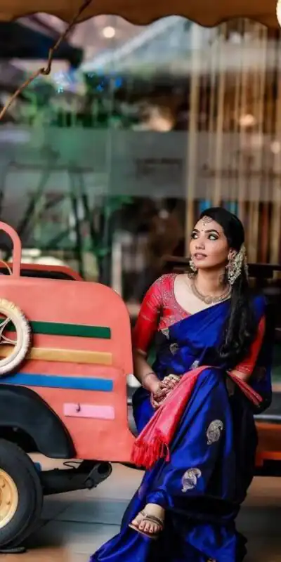 Super Blue Soft Lichi Silk Jacquard Work Saree