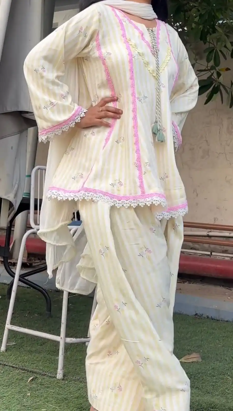Super Cream Natural Crep Embroider Work Salwar Suit - Image 4