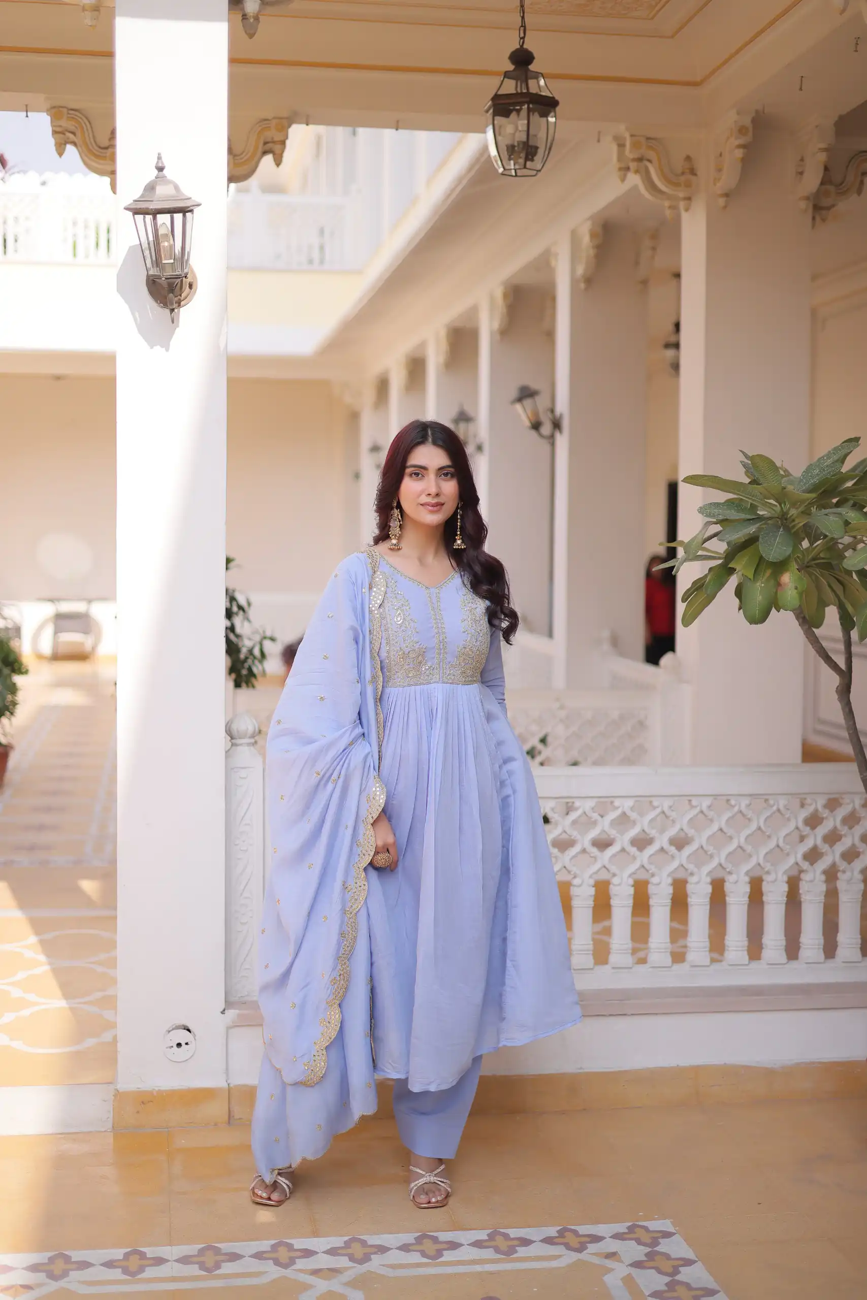 Super Lavender Roman Silk Bead Embroidery Work Gown