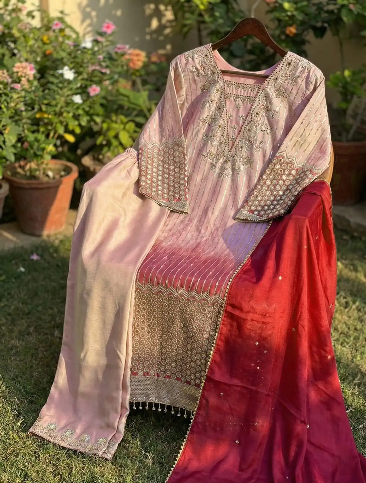 Super Peach Chinon Lace Embroidery Work Salwar Suit - Image 2