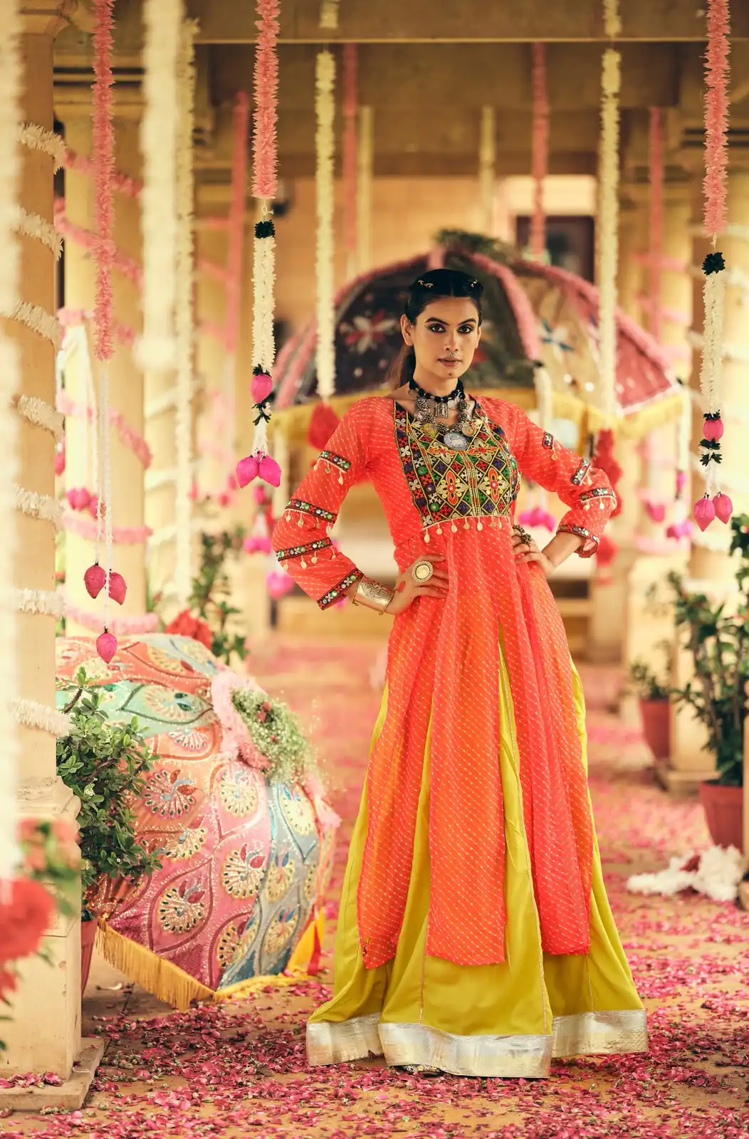 Super Red Plain Rayon Embroider Cowrie Work Lehenga Choli - Image 2