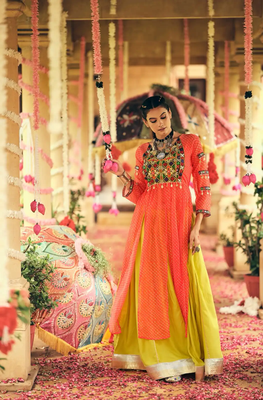 Super Red Plain Rayon Embroider Cowrie Work Lehenga Choli