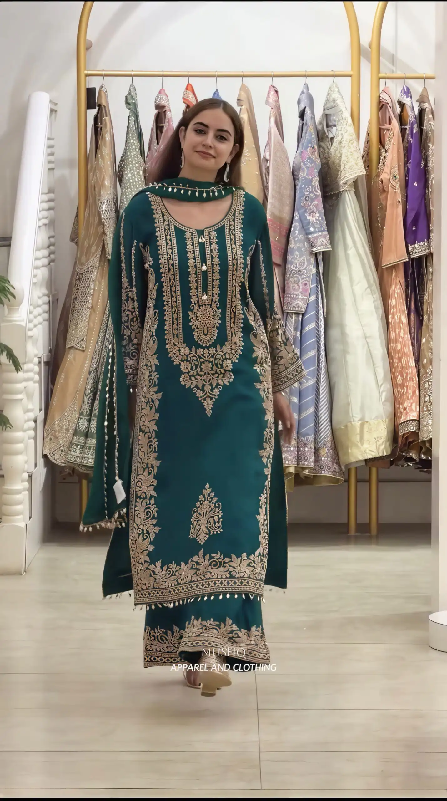 Super Teal Faux Georgette Embroidery Work Salwar Suit - Image 3