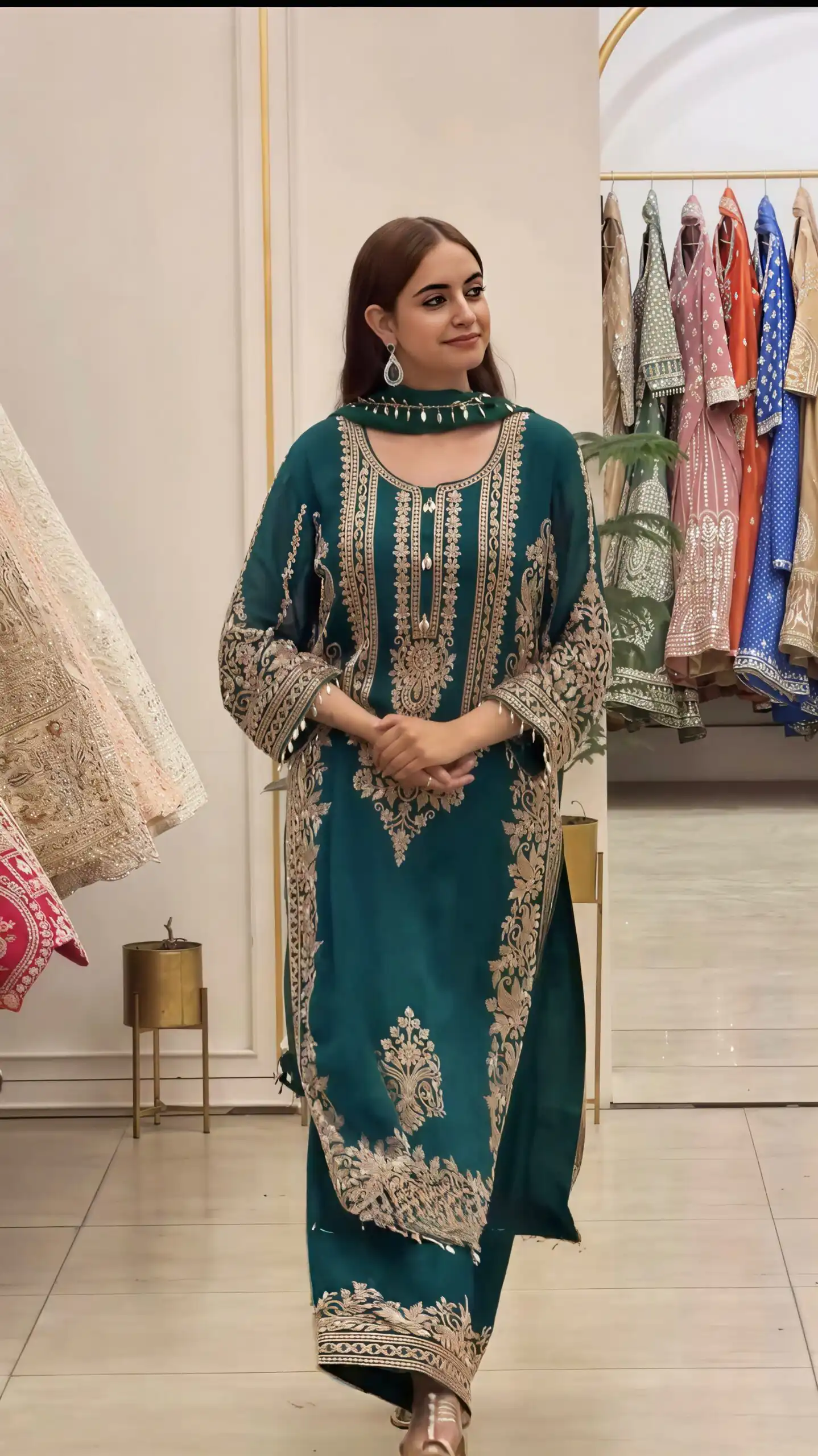 Super Teal Faux Georgette Embroidery Work Salwar Suit - Image 2