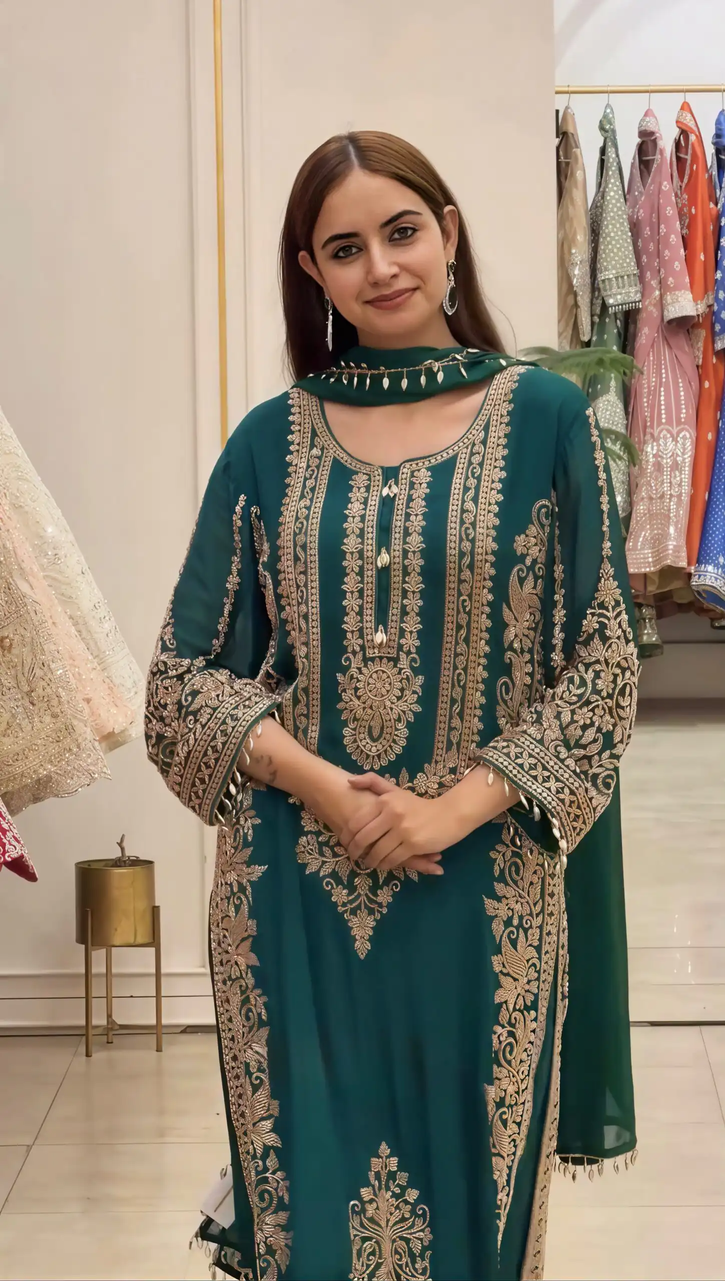 Super Teal Faux Georgette Embroidery Work Salwar Suit