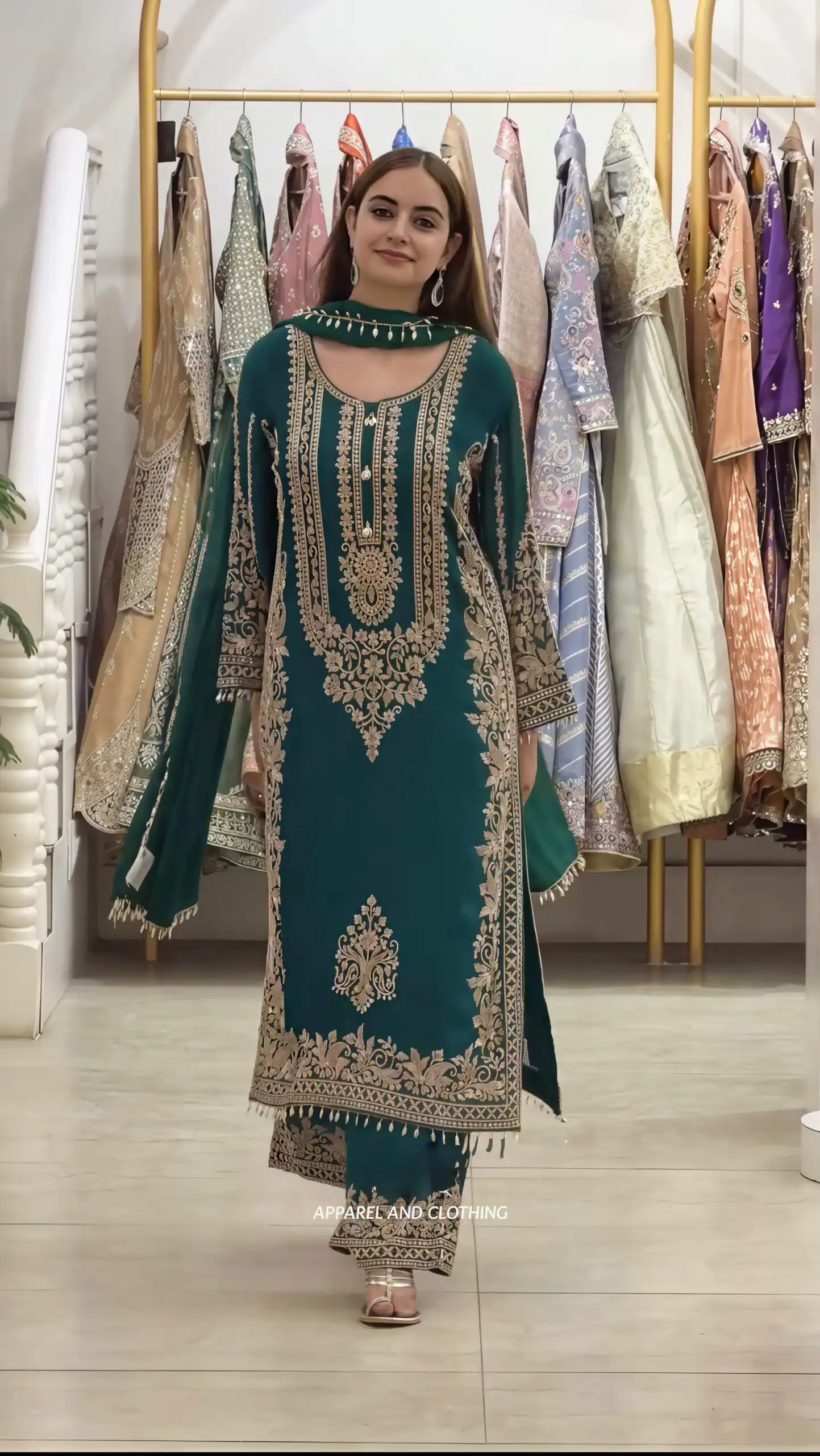 Super Teal Faux Georgette Embroidery Work Salwar Suit - Image 6