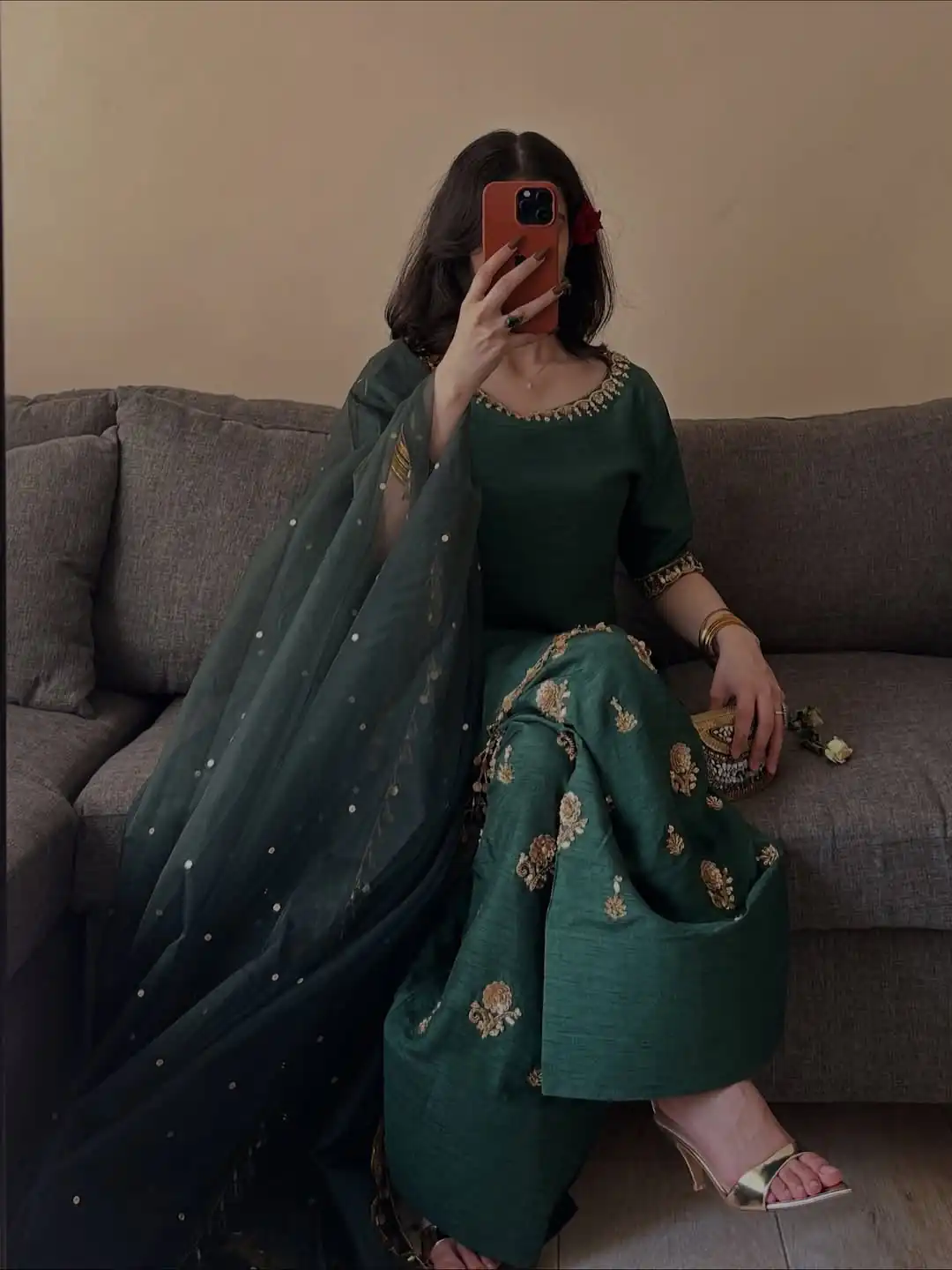 Super Teal Green Aada Slab Silk Embroidery Salwar Suit - Image 6