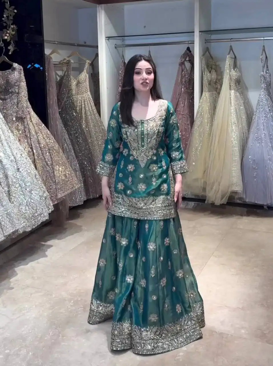 Super Teal NC Zimmy Silk Embroidery Work Salwar Suit - Image 2